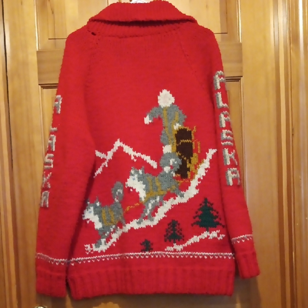 Rare Vintage Red Alaska Husky Knit Sweater Cardigan